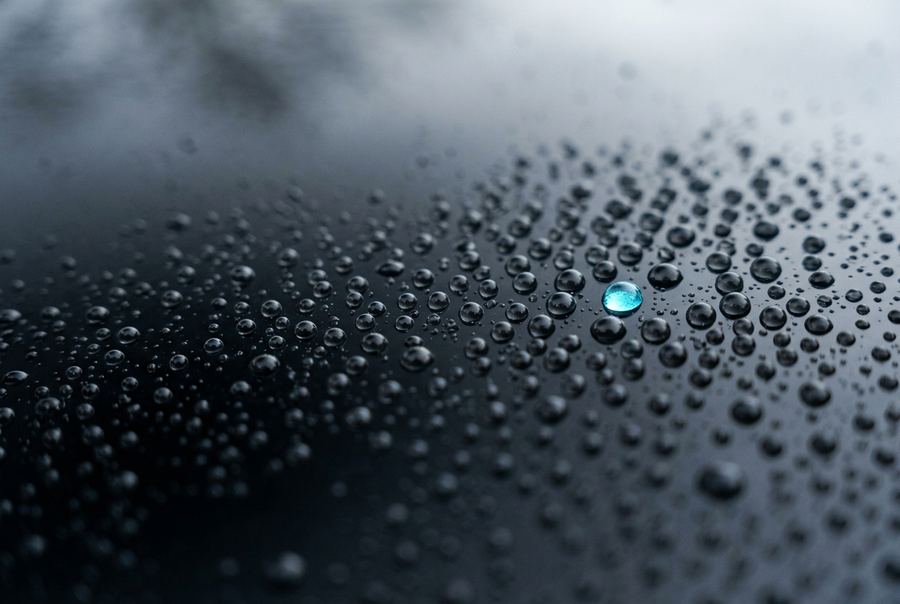 Water beading on a freshly ceramic-coated panel